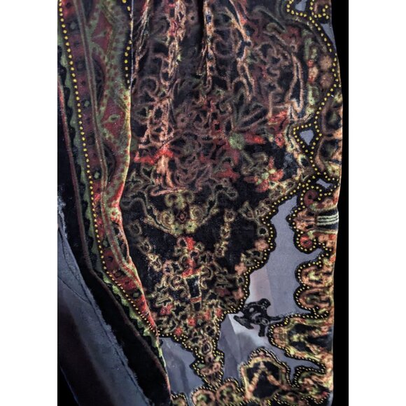 Vintage Gothic Floral Burnout Red And Gold Scarf With Glitter Accents - Picture 5 of 6